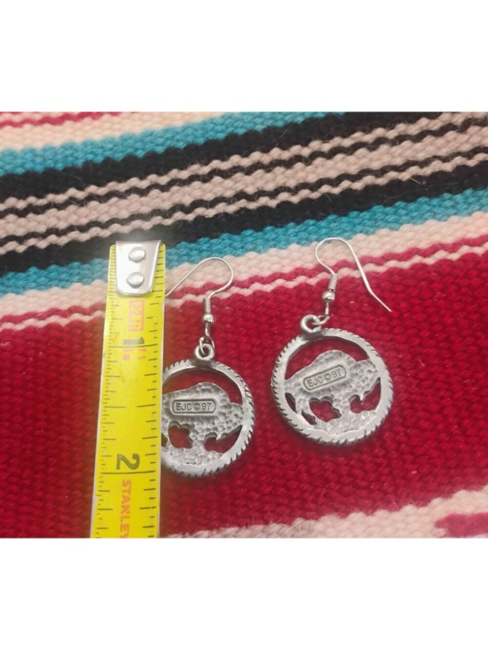 Vtg EJC 97 Pewter Buffalo Nickel Five Cents Coin Dangle Earrings Cutout Silver - Picture 5 of 6
